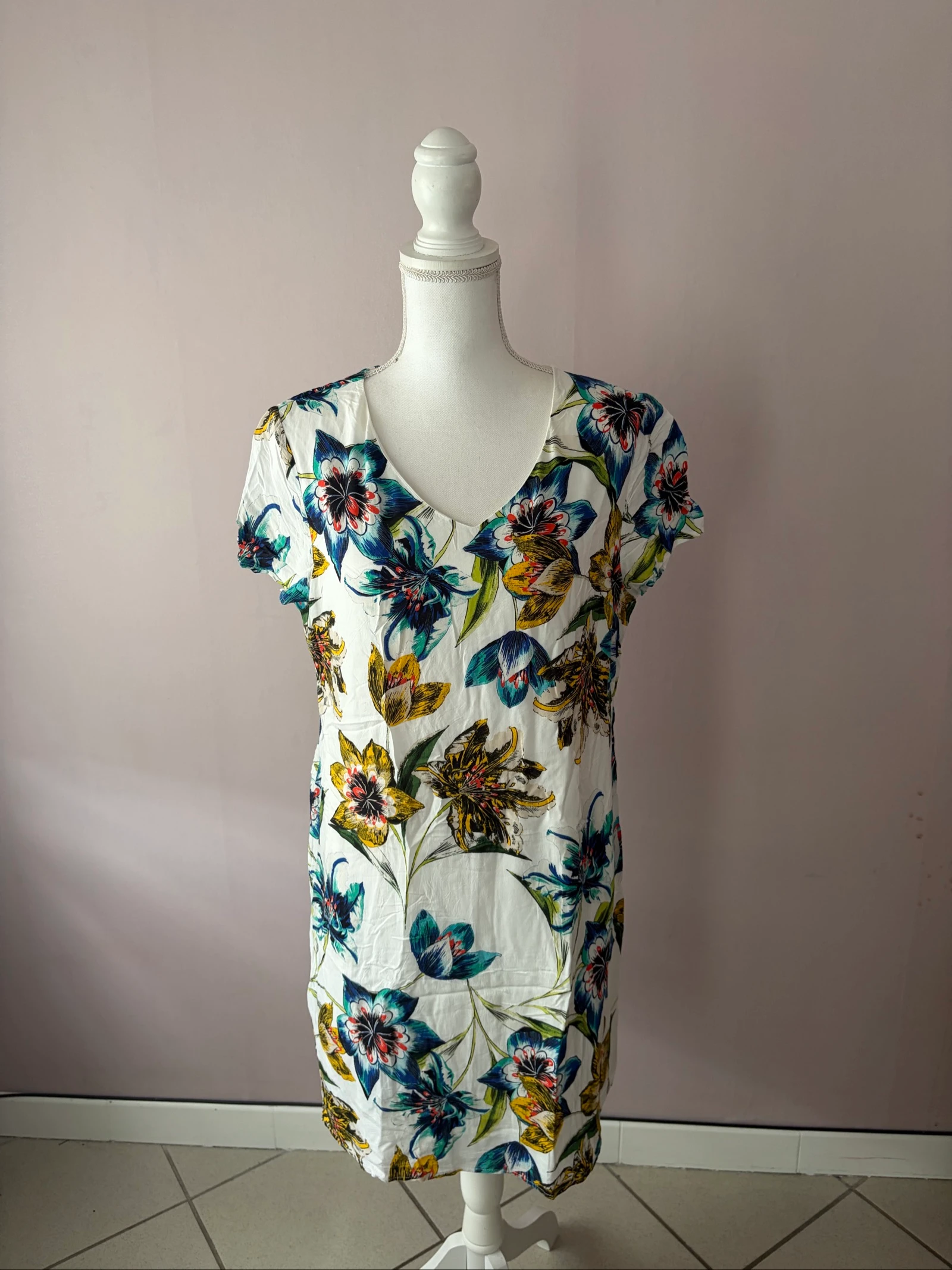 Robe Fluide Floral Signe Nature 100% Viscose - Made in Italy - Taille 42 - TBE